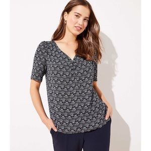 Loft Floral Ruched V-Neck Short-Sleeve Blouse